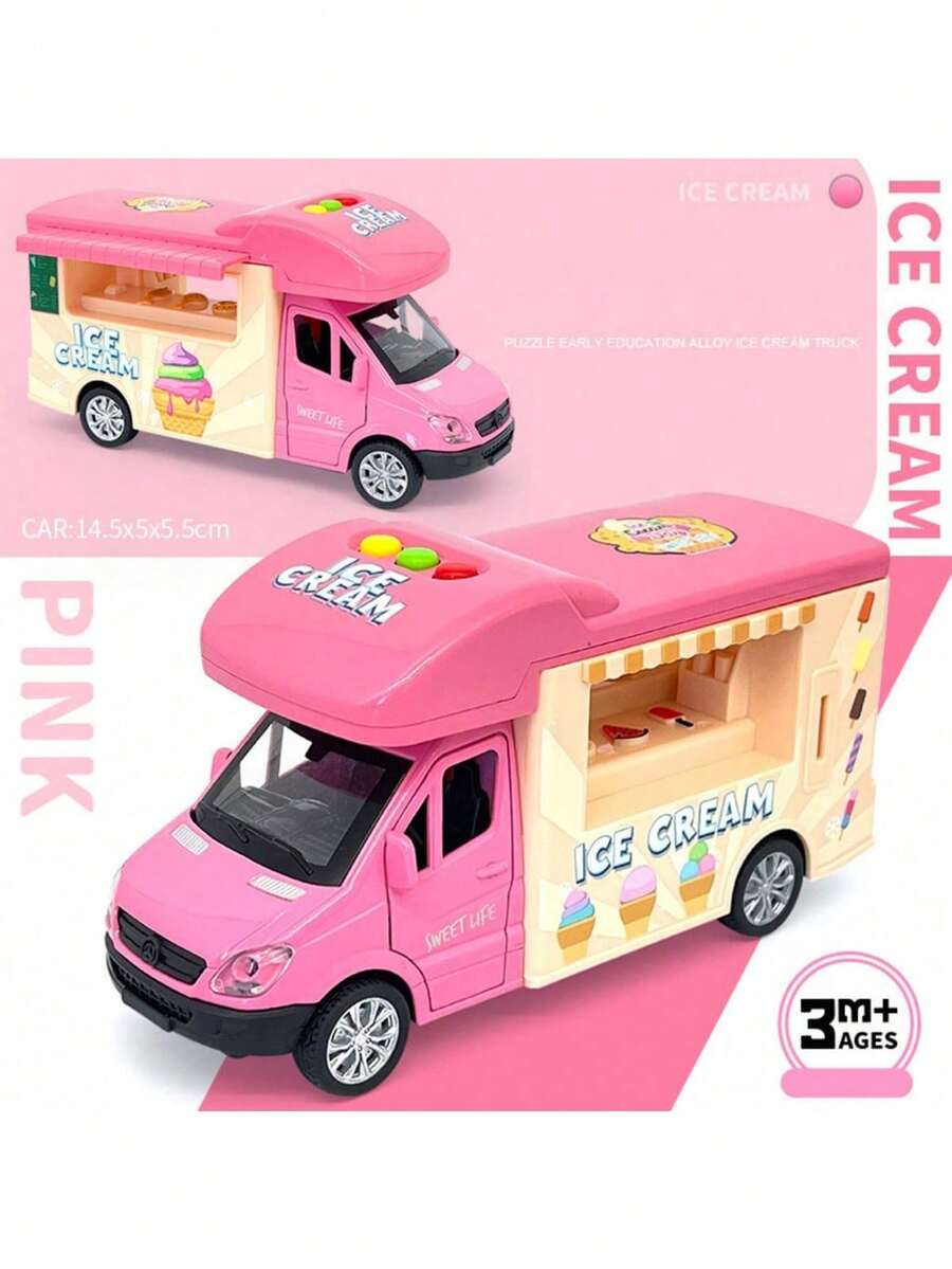 Ice Cream Truck Alloy Die-Cast Car Toy, Kids Pretend Play Food Vehicle, Simulation Popsicle, Pizza, Hamburger Car