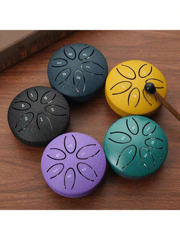Tambor mini hueco de 3 pulgadas y 6 tonos, tambor de lengüeta de acero, tambor de mano de acero al carbono, tambor de lluvia, instrumento de percusión, adecuado para principiantes, juguete de tambor, instrumento de tambor de lluvia para exteriores, campamento, meditación u yoga, regalo de iluminación musical