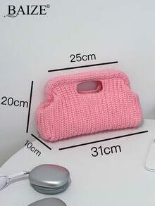 ENBEI BAIZE 优雅条纹撞色手拿包 - 大容量化妆包，粉色，耐用，多功能女士沙滩包，夏季钱包，优雅女士钱包，适合日常使用，婚礼季纪念品包，夏季必备，旅行必备，圣诞礼物 - 粉色 - 查看 8