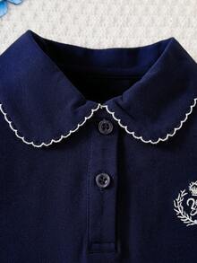 Tween Girl Embroidery Detail Polo Shirt - Royal Blue - View 2