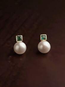 1 par de pendientes de aro con circonita cúbica y perla falsa para mujer, ideales para boda, compromiso, aniversario, fiesta y como regalo de San Valentín