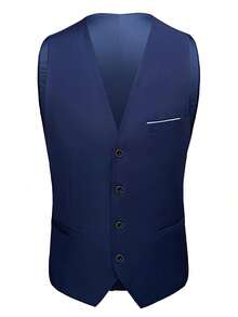 Men's Three-Piece Suit With Shawl Collar, Buttoned Waistcoat, Formal Suit, Trousers - Wedding Attire, Formal Occasion, Evening Party Clothing (Including Only Suit Jacket + Waistcoat + Trousers) - Màu xanh hải quân - Xem 5