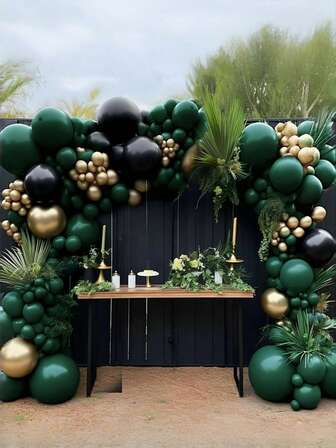 131pcs Dark Green Golden Balloons Kit, Forest Green Black Balloon Arch Kit For Baby Shower Jungle Birthday Wedding Sport Soccer Football Retirement Graduation Party Decorations