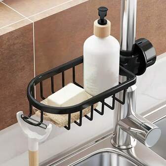 1 件水龙头收纳架，厨房水槽浴室淋浴架，防锈悬挂式储物篮，无需钻孔