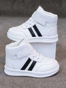 1 Pair Unisex Fashion Versatile Hook And Loop Sports Shoes, Lightweight & Comfortable High-Top Sneakers, Girls' New Running Shoes, Children's PU Leather Casual Flat Shoes, Suitable For Indoor/Outdoor Activities, School Days, Daily Walking And Running In Spring And Autumn