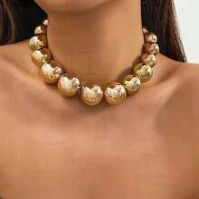 Chunky Gold Necklace For Women - Big Silver Beaded Necklace, Thick Bold Ball Choker