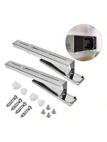 HALMAN 2 Unids Soporte para Horno de Microondas de Acero Inoxidable,Estiramiento Plegable Montaje en Pared Estante Estante Ajustable para Cocina Casera,horno soporte de Acero inoxidable (Pares de Accesorios microondas) - Plateado - Ver 9