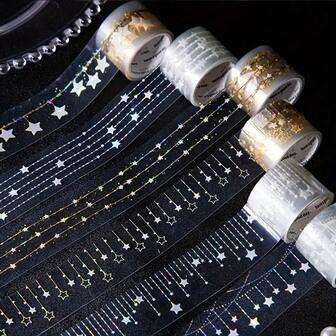 1Pc Starry Night Sticker Sealing Sticker For Christmas Gifts, Starry Night Curtain Series Gift Packaging Sealing Stickers | Suitable For Various Scenes, Scrapbooking Diary Decoration, Phone Case Water Cup Stickers Notebooks Accessories Trash Journal Decorative Stickers, Art And Craft Decorations, Christmas Party Gifts