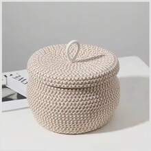 Cesto de mesa redondo com tampa, tecido à mão, para organização doméstica e exibição elegante na bancada. Organizador multiuso para ovos, lanches, frutas e cosméticos. Charmosa caixa de armazenamento decorativa para cozinha, despensa, banheiro, penteadeira, quarto e escritório. Presente ideal para anfitriãs, inauguração de casa, decoração sazonal de outono, colheita, Dia de Ação de Graças, Natal e para manter a casa organizada no dia a dia. Tampa com alça portátil que mantém o conteúdo fresco e organizado. - Multicolorido - Ver 8