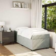 vidaXL Boxspringbett Mit Matratze Hellgrau 90x190 Cm Samt - Grey - View 3