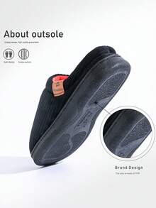 2025 Pmoiste 男士家居拖鞋，灯芯绒条纹蓬松记忆棉冬季室内鞋，保暖防滑家居拖鞋，黑色，小一码 - 黑色 - 查看 5