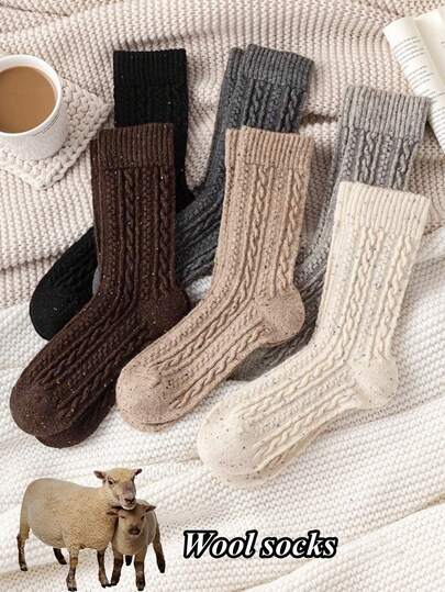 1/2/3/6 pares de calcetines de mujer de longitud media para otoño e invierno, calcetines de mujer con estampado de puntos lindos, calcetines cálidos, calcetines para botas, calcetines de lana gruesos