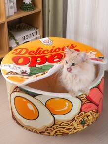 1 Stück vintage Katzen Bett Haus, Design einer Instantnudelverpackung, warmes atmungsaktives Katzen & Hunde Kennel Bett mit Kissen Halter, gemütliches Nest für Haustiere