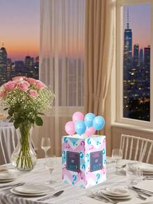 7pcs Gender Reveal Box Paired With 3 Pink Balloons And 3 Blue Balloons For A Surprise Party, Holiday Decorations