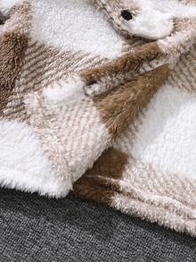 2pcs Girls Warm & Fashionable Outdoor Outfit, Long Sleeve Contrast Plaid Fuzzy Button Jacket And Autumn/Winter Suspender Dress