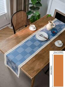 1pc Farmhouse Nordic Minimalist Holiday Party Geometric Pattern Tassel Table Runner, Home Decor, Photoshoot Backdrop, Multi-Color, Elegant European Style