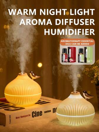1 Pc Night Light Aromatherapy Humidifier, 300ml, Containing Aromatherapy Essential Oils, Long-Lasting Fragrance, With Warm Night Light, Aromatherapy Diffuser, Humidifier Set, Silent Essential Oil Diffuser, Suitable For Home, Office, Living Room, Room, Yoga Studio