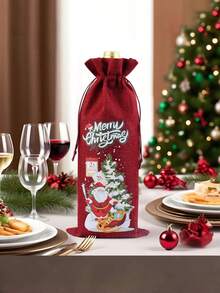1/4pcs 2025 Christmas Bundle Pocket, Red Wine Champagne Packaging Bag, Christmas Party Drawstring Bag, Wine Gift Bag, Suitable For Family Gatherings, Christmas Decoration - Multicolor - View 12