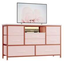 TV Stand With 8 Storage Drawer And Doors, Long TV Stand With Adjustable Shelves For 75 Inch TV For Living Room, Bedroom, Pink - Pink - View 1