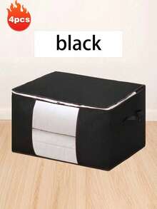 1 pièce/2 pièces/3 pièces/4 pièces/5 pièces Grands sacs de rangement, 4 paquets de bacs de rangement pour vêtements pliables, organisateurs de placard, contenants de rangement avec poignées durables en tissu épais pour couvertures, couettes, vêtements, literie 90 L, sac de rangement pour vêtements et couettes à grande capacité avec fenêtre transparente (disponible en plusieurs couleurs) - Noir - Voir 19