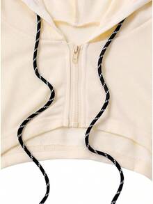 Women Crop Top Pullover Sweatshirt Long Sleeve Drawstring Hoodie - 杏-b - 查看 5