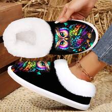 Women's All-Season Slip-On Slippers With Owl Print - Soft Fabric Indoor House Shoes, Warm Winter Comfort & Non-Slip Sole For Home Use, Cute Slippers, Cozy Footwear, Casual Style, Plush Lining, Relaxation Wear, Shoe, Spring Summer Picks, Brides Maid Gifts, Room, Bedroom Decor, Bedroom Decor, Beach, Travel, For Men, For Women, Vacation - Multicolor - View 4