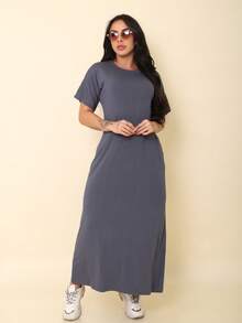 Vestido Longo  Feminino Viscolycra Soltinho c/ bolso lateral Ref. 205 - Cinza - Visão 4