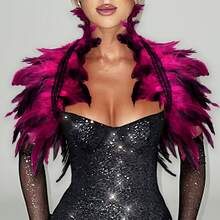 Women's Artificial Feather Shrug Shawl Wrap Lace Collar Halloween Costume Scarf Feather Bow Cape - Multicolor - View 13