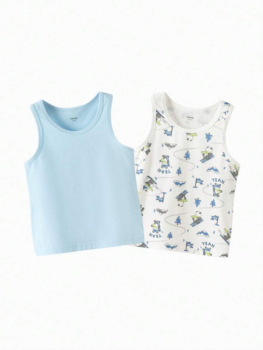 Balabala 婴儿背心套装 2025 秋季 - 2 件装无袖内衣 - 藍綠色調 - 查看 1