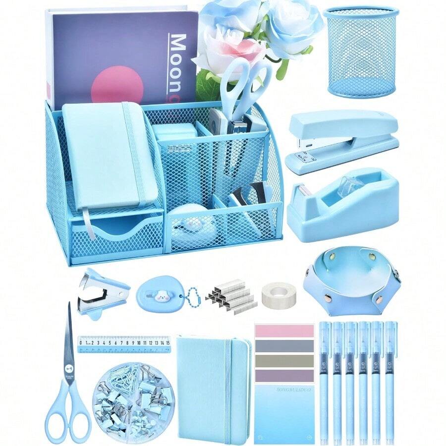 Purple Desk Accessories, 26Pcs Office Supplies And Desk Organizers, With Tape Dispenser, Stapler, Staple Remover Ect, The Perfect Hue For Focused Learning, Back To School