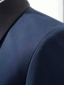 Men's Three-Piece Suit With Shawl Collar, Buttoned Waistcoat, Formal Suit, Trousers - Wedding Attire, Formal Occasion, Evening Party Clothing (Including Only Suit Jacket + Waistcoat + Trousers) - Màu xanh hải quân - Xem 9