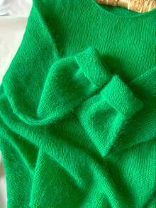 Áo len nữ cổ tròn màu xanh lá cây nhạt, kiểu dáng cổ điển tươi mới, thoải mái cho mùa xuân, áo len dài tay bằng polyester màu trơn nhẹ cho mùa xuân/thu. - màu xanh lá - Xem 4