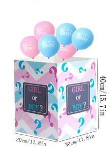 7pcs Gender Reveal Box Paired With 3 Pink Balloons And 3 Blue Balloons For A Surprise Party, Holiday Decorations