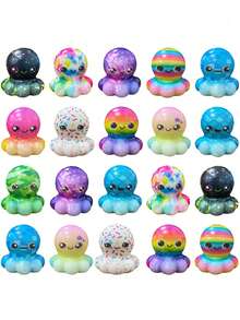 1/3/6/12/20/36个迷你软胶动物玩具 - 减压软胶玩具套装 - 可爱有趣的桌面宠物配件 - 章鱼慢回弹减压玩具，儿童玩具（随机包装） - 彩色 - 查看 3
