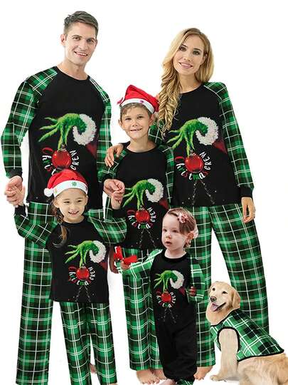 Family Matching Christmas Pajamas Set Christmas Ball  Plaid Print Jammies Holiday Pajamas Sleepwear For Dad Mom Kids PJs