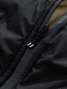 Men's Sleeveless Puffy Vest - Comfortable, Suitable For Running And Outdoor Sports, With Multiple Pockets, Black Collar Design, Casual Layering Piece | Zip-Up Front Vest | Polyester Vest