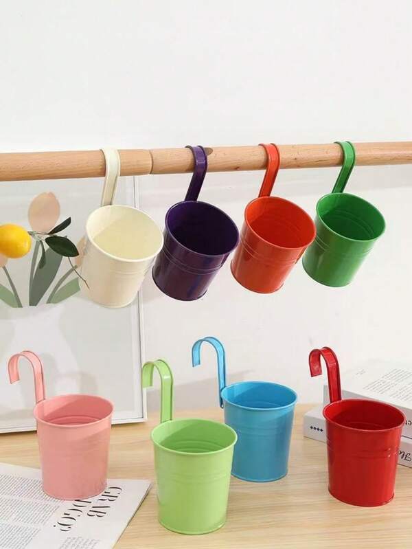 12-Pack Colorful Hanging Buckets, Macaron Color Detachable Handle Metal Bucket Flower Pots, Garden Courtyard Decoration Flower Pots, Cute Planting Pots, Suitable For Indoor And Outdoor, Garden, Balcony, Kitchen, Bedroom Decoration, Etc., Gardening Decoration Supplies, Home Decoration, Party Decoration, Room Decoration, Flower Bucket Pen Bucket