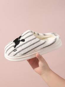 Women's New Plush Lined Indoor Slippers, Thick Sole Home Warm Anti-Slip Couple Furry Shoes For Autumn/Winter - Grey - View 5