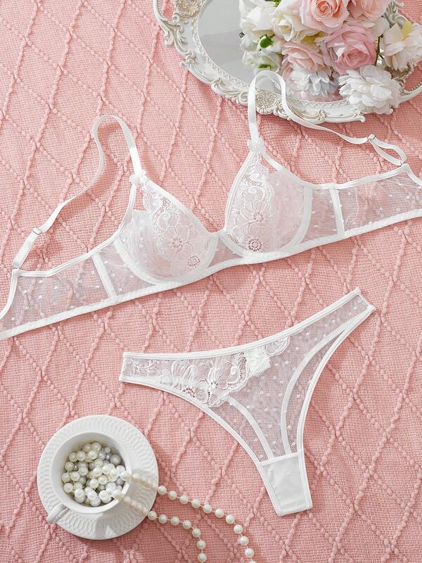 2pcs Women's Sexy Lingerie Set, Lace Bra And Asymmetric Panty, Elegant Date Night Outfit