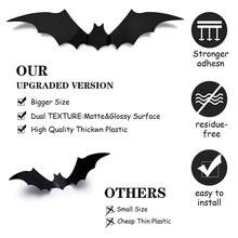 1 set Adhesivos decorativos de murciélago 3D, decoración de fiesta de Halloween, adhesivo de murciélago para decoración de pared interior/exterior DIY para fondo de decoración de Halloween