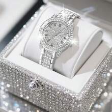 女士腕表套装，优雅石英表及珠宝套装，时尚圆形表盘腕表，项链，耳环，戒指，手链，适合日常佩戴、生日礼物、派对、节日聚会，也是送给自己或朋友的理想礼物。不含礼盒。 - 銀色 - 查看 6