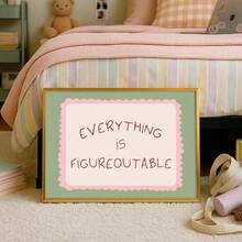 1pc Unframed "Everything Can Be Solved" Inspirational Quote Poster, Cute Green & Pink Font Wall Art Canvas Print, Minimalist Girly Room Aesthetic Dopamine Decor Painting, Suitable For Apartment, Living Room, Bedroom, Modern Home Decor - Multicolor - View 3