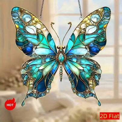 手工制作的彩色玻璃蝴蝶花园捕光器 - 装饰性悬挂窗饰，送给最好的朋友、乔迁、圣诞节假期的独特手工礼物 - 动物主题装饰