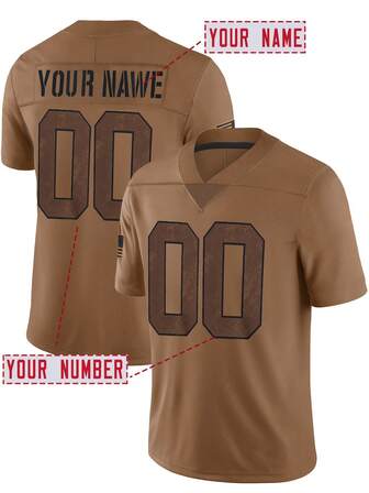 Customized Name And Number Men's Embroidered American Football Jersey Brown V-Neck Personalized Short Sleeved Shirt Party Game Training Competition Sports Top DIY S-XXL
