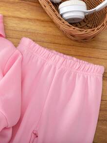 2pcs Baby Girls' Casual Cute Letter & Heart Print Hoodie Sweatshirt And Pants Set, Autumn/Winter