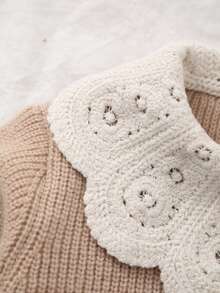 Tween Girl Knitted Embroidered Floral Decor Long Sleeve Cute Cardigan - Màu Khaki - Xem 8