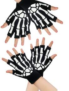 Skeleton Gloves Are Suitable For Halloween Role-Playing Parties And Daily Wear. They Are Ideal For Children's Winter Warmth, Luminous Halloween Costumes, Expression Accessories, Double Luminous Full-Finger Skeleton Gloves