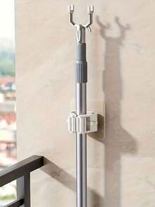 No Drill Wall Mounted Mop Holder Hook, Strong Adhesive Suitable For Kitchen, Bathroom, Balcony, Ideal For Mop, Utensil, Umbrella Storage, Bathroom Accessories, Room Decor - White - View 5