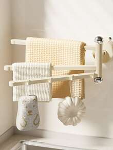 3-Arm Rotating Multifunctional Seamless Push-Pull Hook, Wall-Mounted Suction Cup Towel Rack, No-Drill Wall-Mounted Bathroom Storage Rack, Rotatable Clothes Hanger, Dishcloth Draining Shelf, Foldable Design, Storage Rack, Suitable For Shower Room, Kitchen, Balcony And Other Occasions. Can Store Towels, Hand Towels, Spoons, Spatulas And Other Tools. Ideal For Home And Dorm Installation. - Multicolor - View 9
