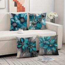 4PCS Flower  Spring & Summer Floral Print, Ideal For Farmhouse Home Decor In Living Room, Sofa & Chair Throw Pillow Covers, 17.7*17.7inch, Single-Sided Printing, Zipper Closure, Machine Washable - Suitable For Farmhouse, Living Room, Bedroom, Sofa, Porch, Patio, Outdoor Decor - 混合色 - 查看 5